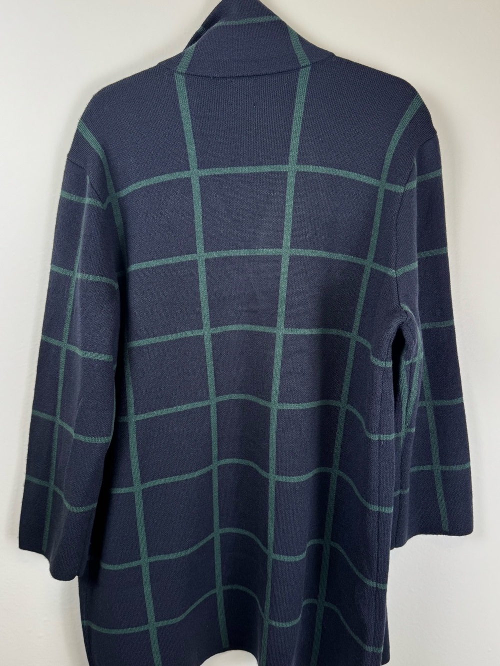 Anne Klein XL Navy Green Windowpane Sweater Blazer Gold Crest Buttons Equestrian - Picture 8 of 11